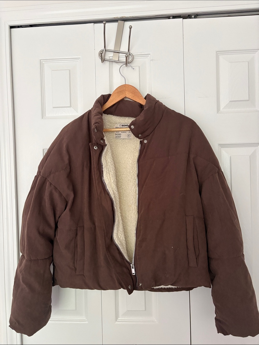 Brown Sherpa-Lined Puffer Jacket
